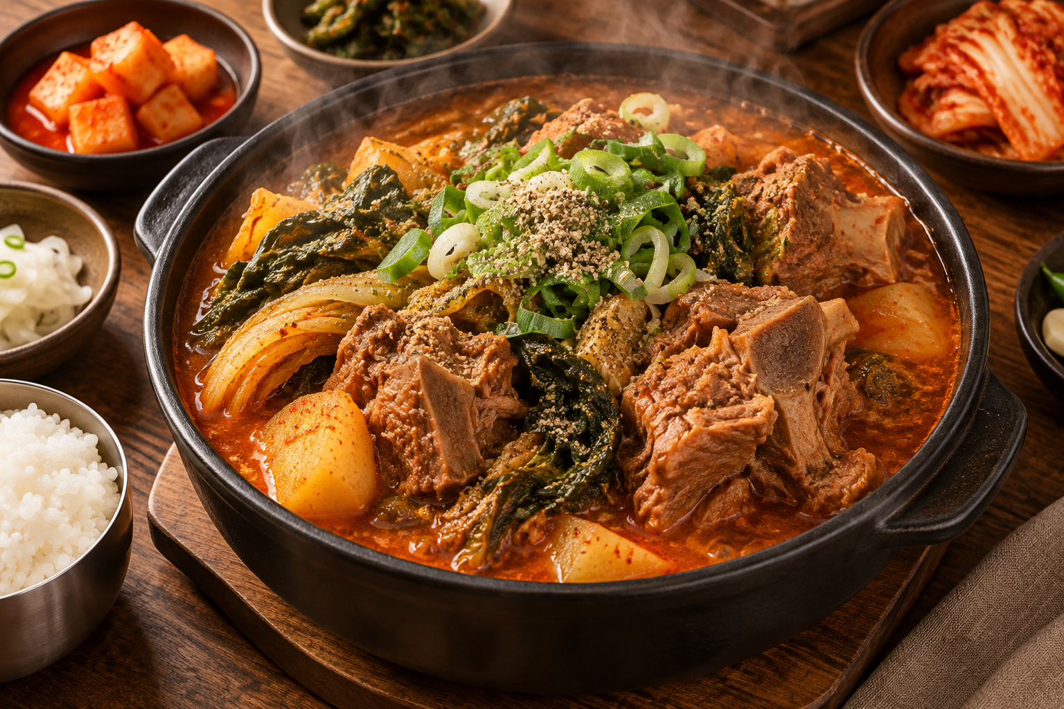 감자탕과 밥, 반찬으로 차린 따뜻한 한 상